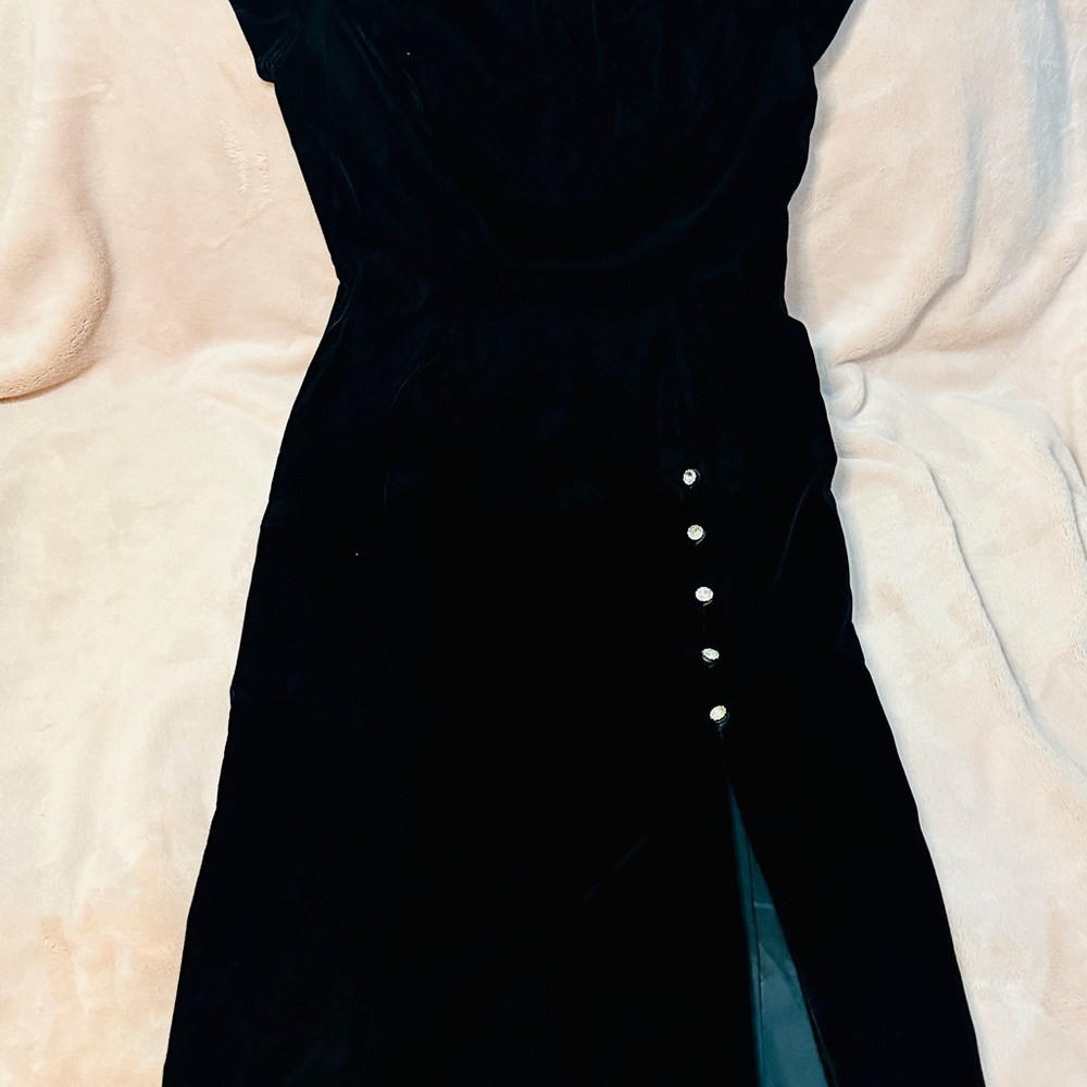 Classic Black Midi Dress with Side Button Slit